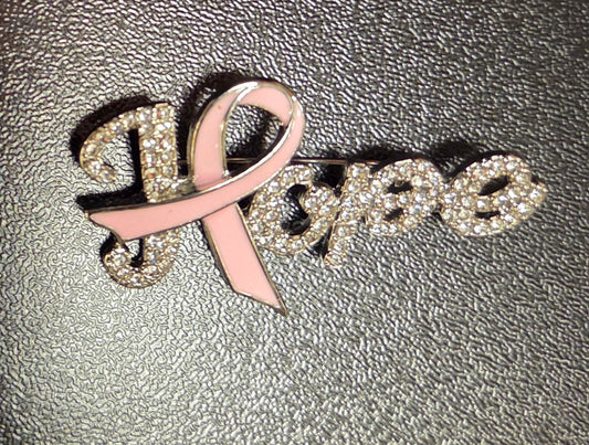 “Hope” Crystal Awareness Ribbon Brooch – Pink Elegance Edition