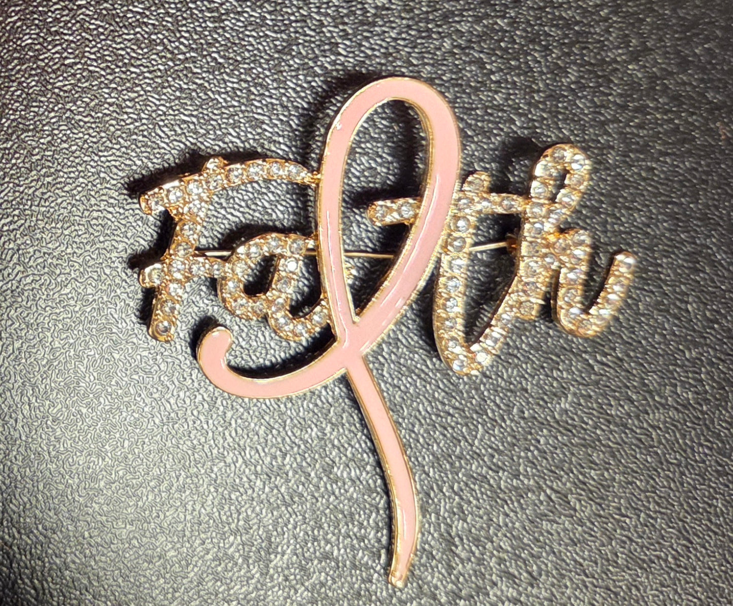 “Faith” Crystal Awareness Ribbon Brooch Pin – Pink & Sparkle Edition