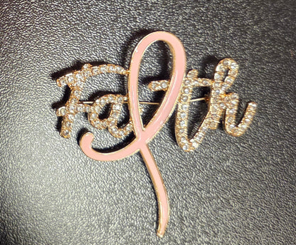 “Faith” Crystal Awareness Ribbon Brooch Pin – Pink & Sparkle Edition