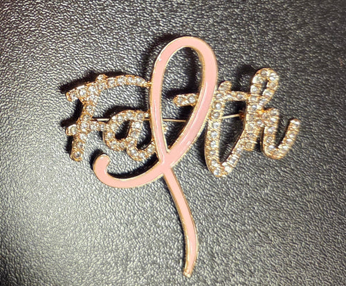 “Faith” Crystal Awareness Ribbon Brooch Pin – Pink & Sparkle Edition