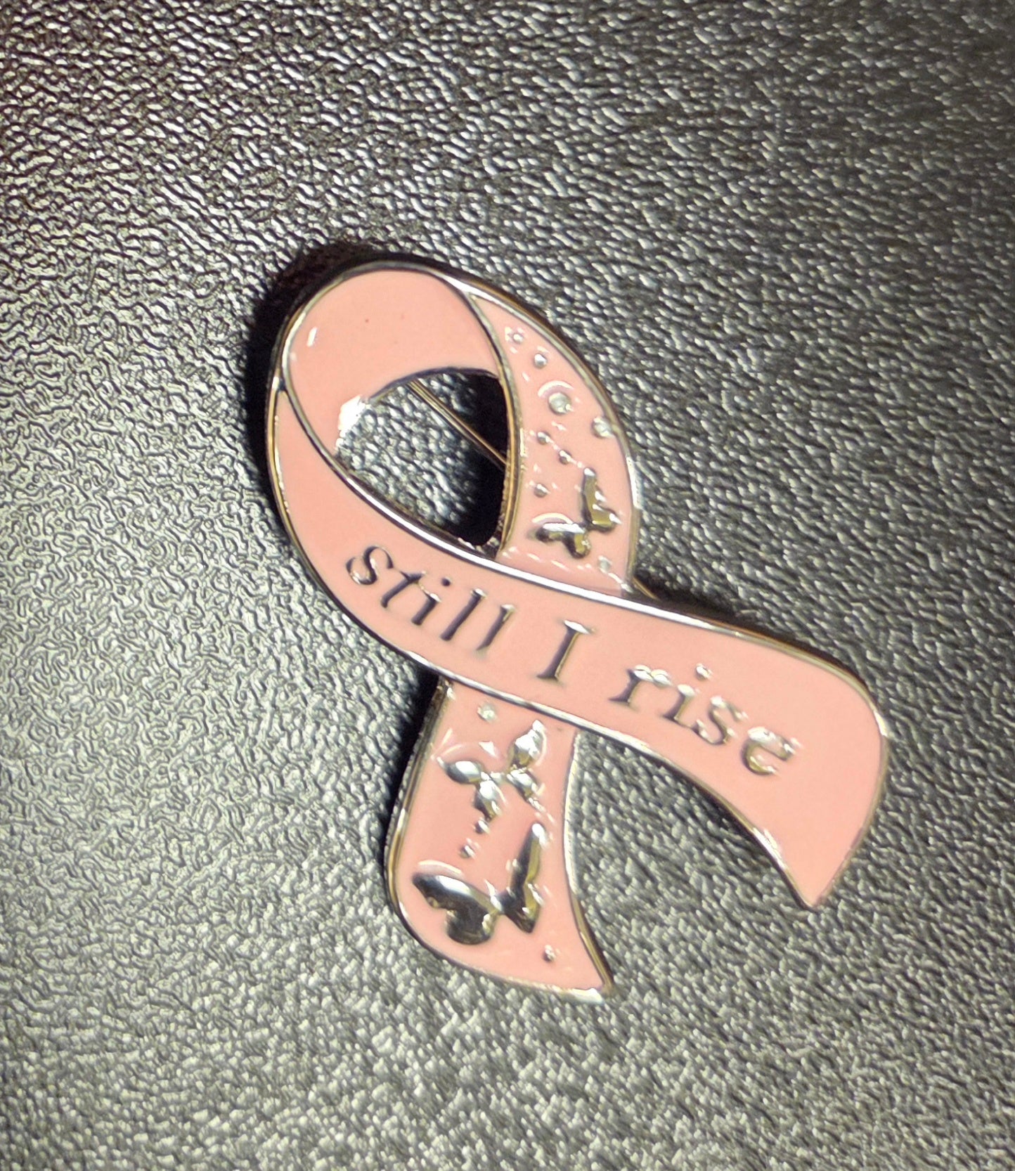 “Still I Rise” Awareness Ribbon Brooch Pin – Pink & Silver