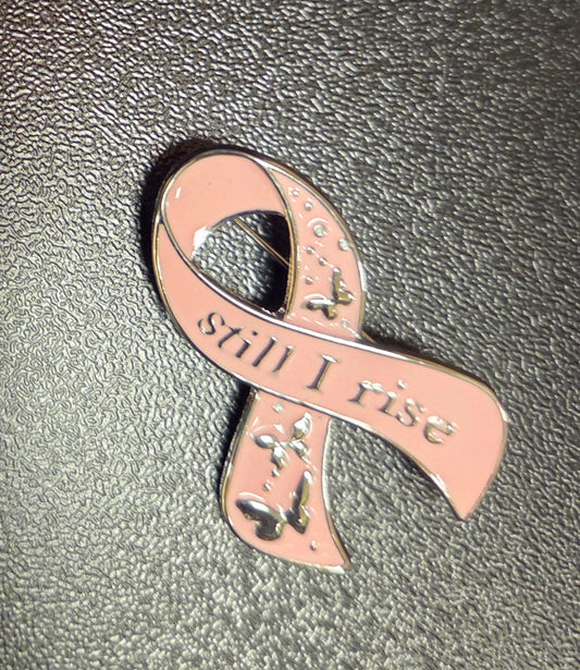 “Still I Rise” Awareness Ribbon Brooch Pin – Pink & Silver