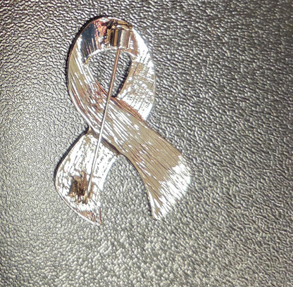 “Still I Rise” Awareness Ribbon Brooch Pin – Pink & Silver
