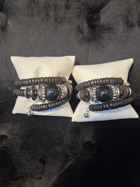 Black & Silver Stackable Coil Bracelet Set