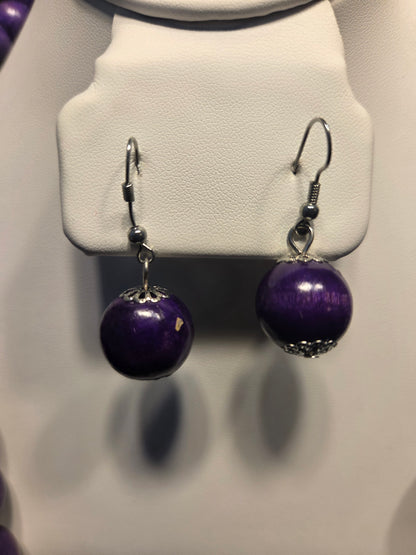 Bold Purple Beaded Necklace & Earring Set