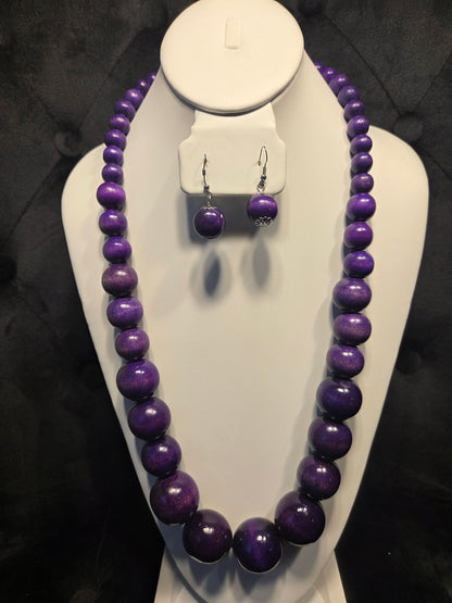Bold Purple Beaded Necklace & Earring Set