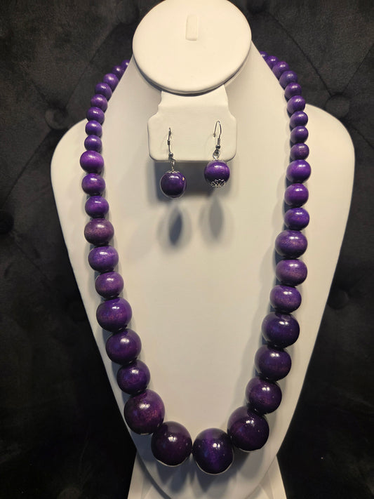 Bold Purple Beaded Necklace & Earring Set
