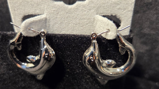 Silver Dolphin Hoop Earrings