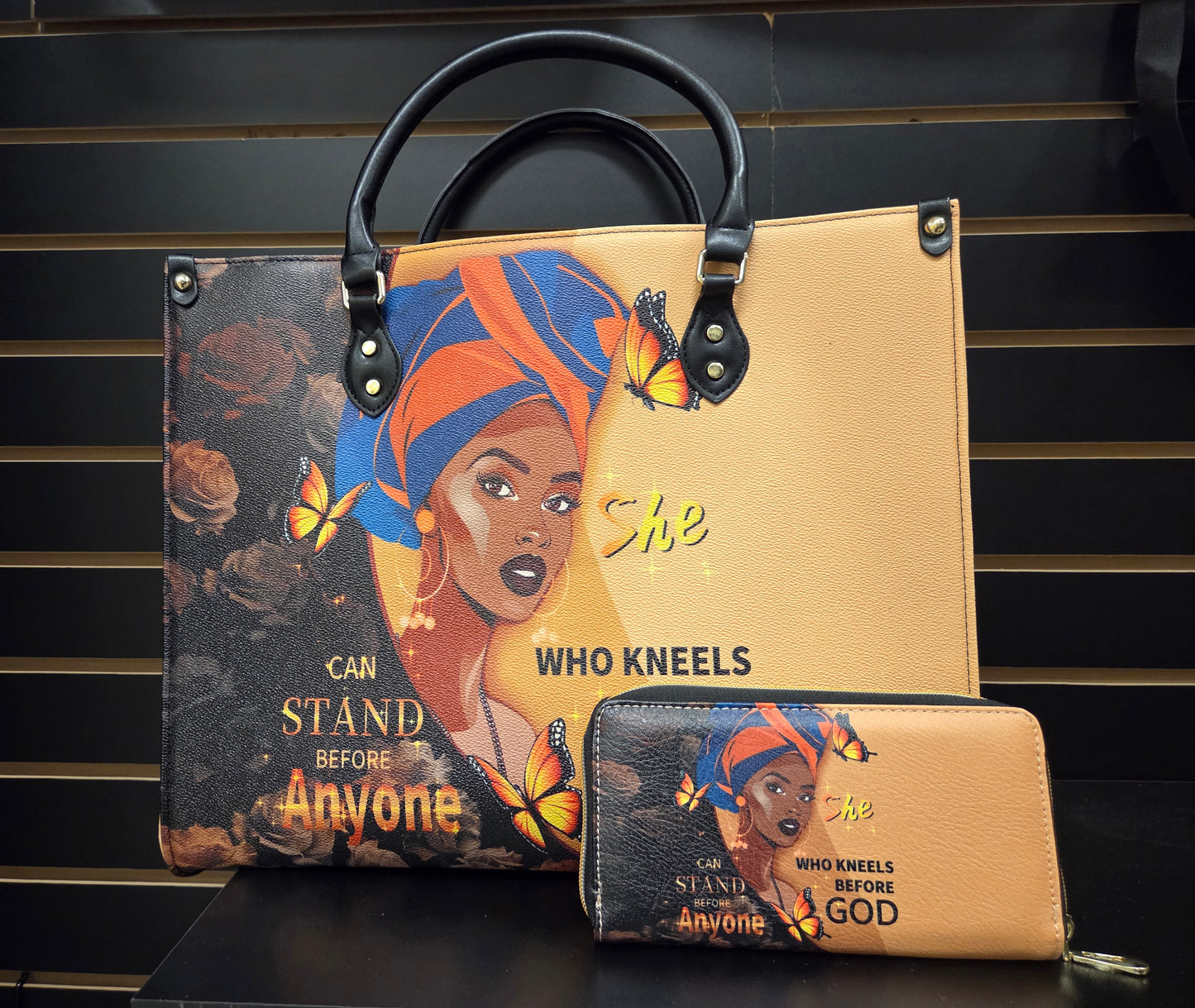 "She Who Kneels Before God" – Inspirational Handbag and Wallet Set