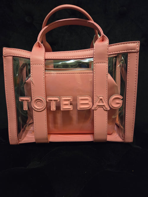 Pink Clear Mini Tote Bag with Matching Pouch
