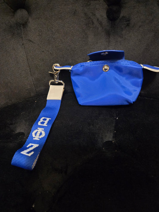 Royal Blue Mini Coin Pouch with Zeta Phi Beta Wrist Strap