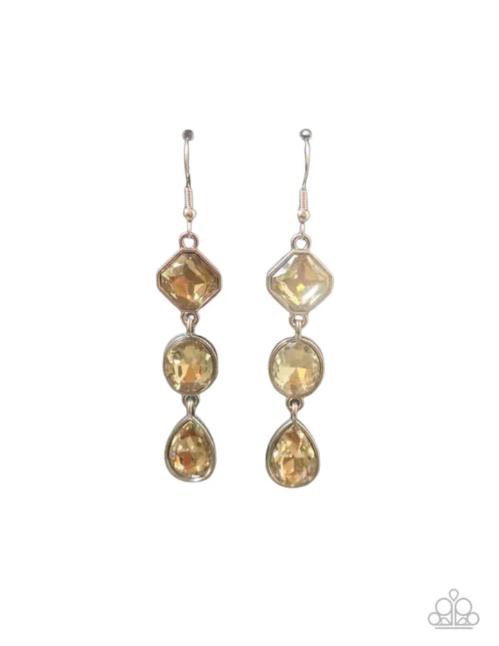 Reflective Rhinestones Brown Paparazzi Earrings