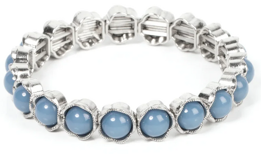 Lets be Buds - Blue Dewey Bead Silver Stretchy Bracelet