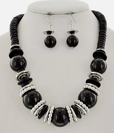Black Wood Black Ceramic Ball Necklace