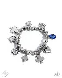 Silver Clover-Diamond-Club-Spade stretch bracelet