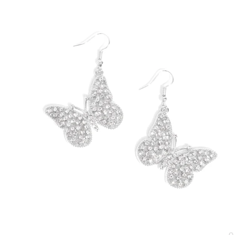 Aerial Audience White Rhinestone Butterfly Earrings