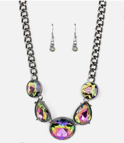 Oil Spill Black Metallic Necklace Set