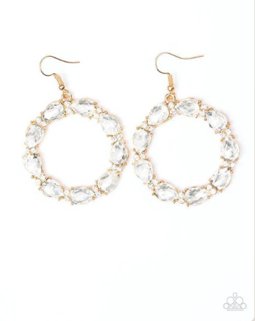 Ring Around The Rhinestones Gold Earrings