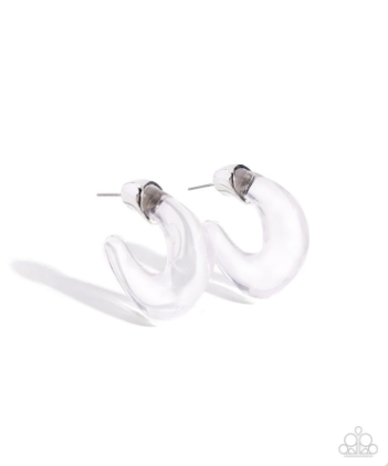 Clear Charm White Hoop Earring