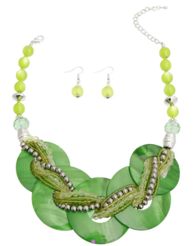Green Disc Beaded Necklace Set