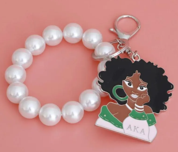 Sorority Inspired - Pink and Green Pearl Keychain