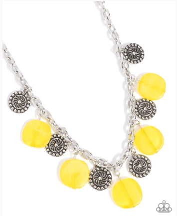Worthwhile Wheels Yellow Necklace