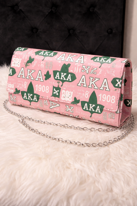 AKA Pink & Green Chain Crossbody Clutch