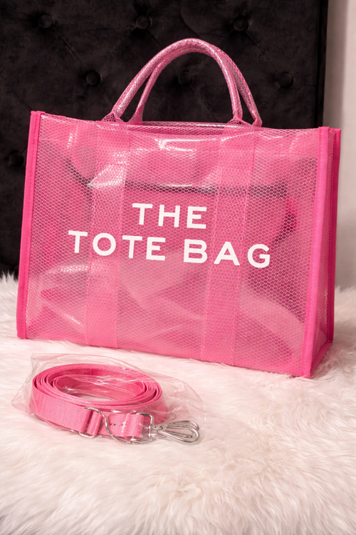 Blush Dark Pink Mesh Tote Bag with Removable Strap