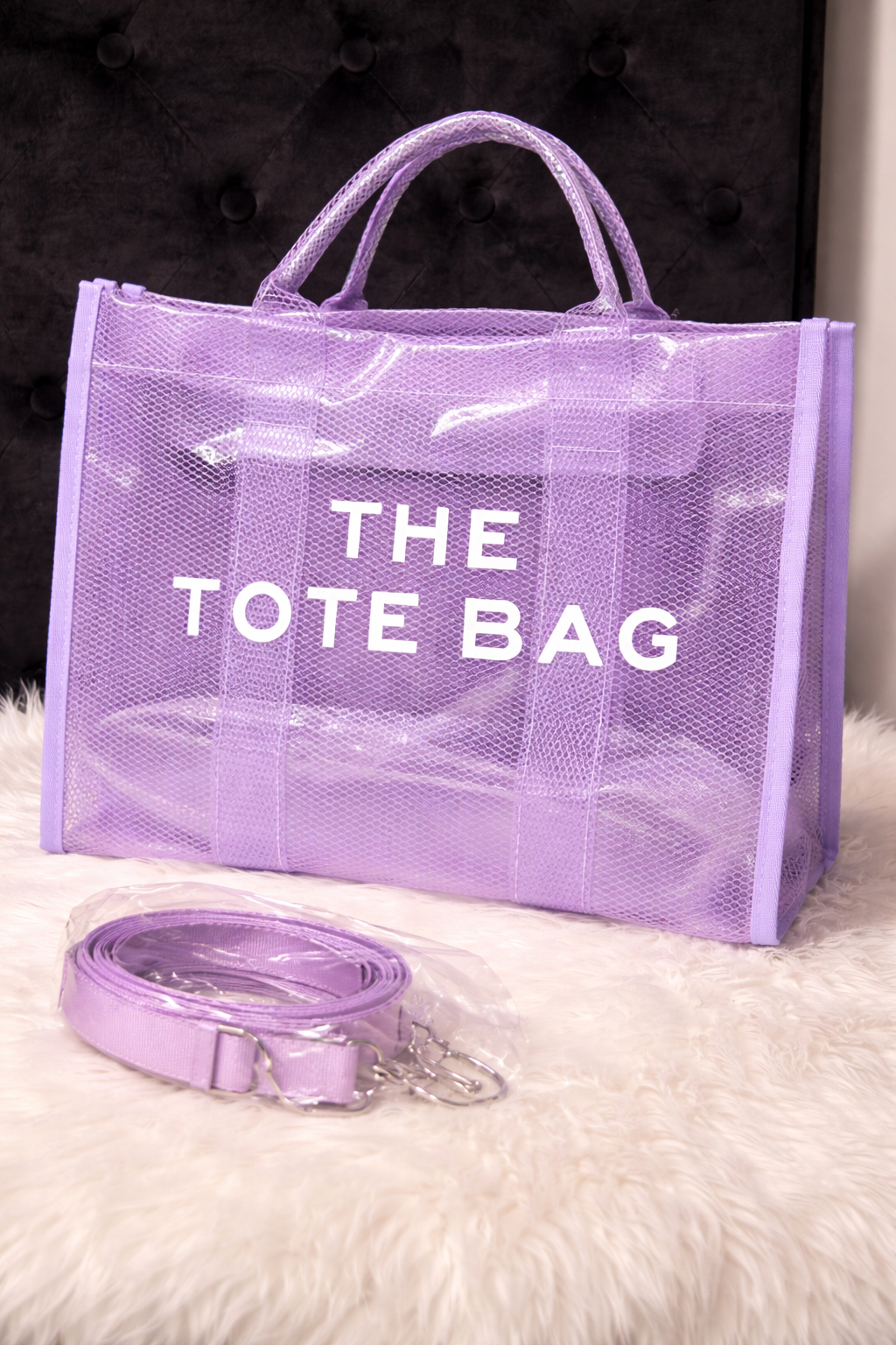 Lavender Mesh Tote Bag with Removable Strap