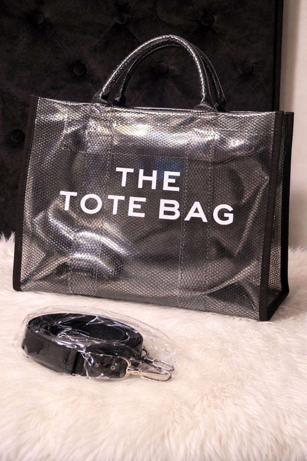 Black Mesh Tote Bag with Removable Strap