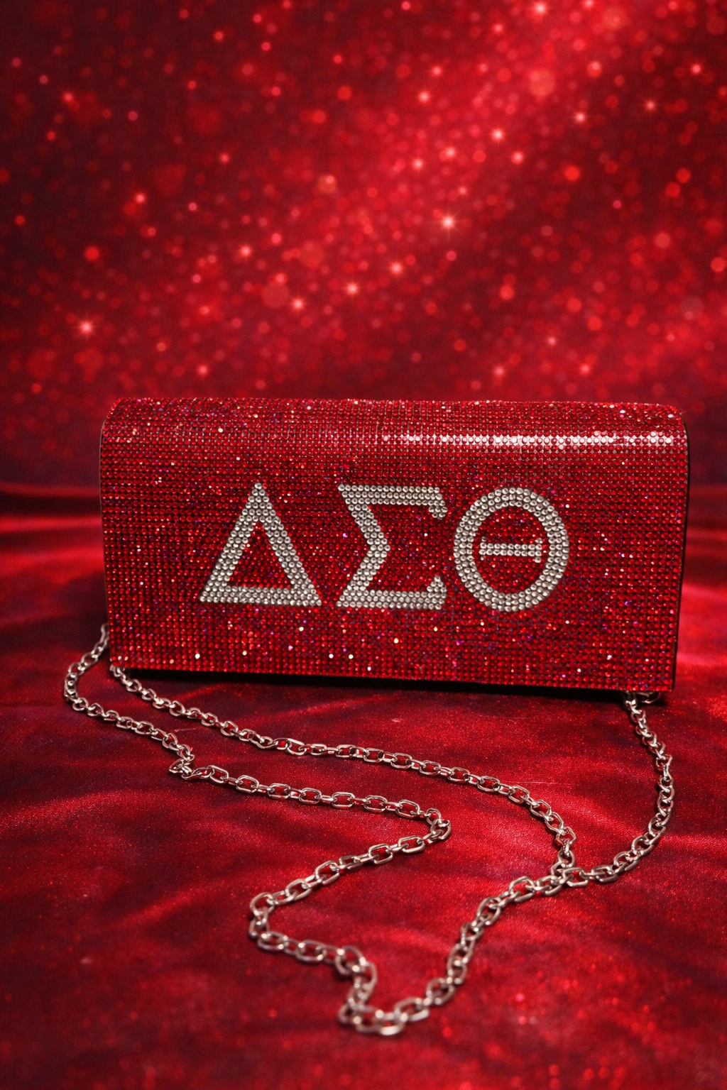 Delta Sigma Theta Crimson Sparkle Chain Clutch