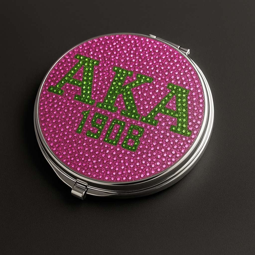 AKA Rhinestone Compact Mirror – Pink & Green Sparkle Edition