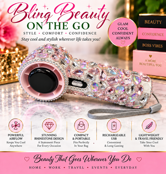 Blush Aurora Bling Rechargeable Handheld Fan