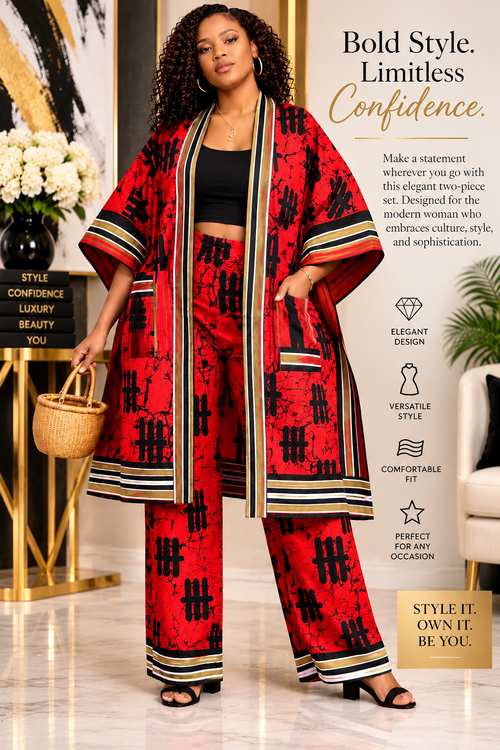 Bold Red & Black Kimono Pant Set