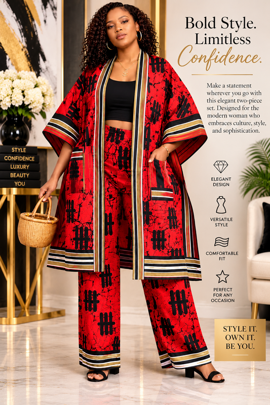 Bold Red & Black Kimono Pant Set