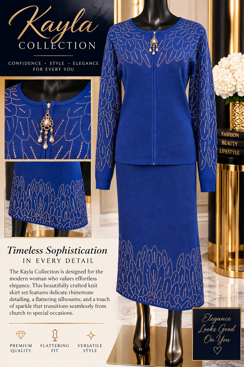 Kayla Collection – Royal Blue Rhinestone Skirt Set