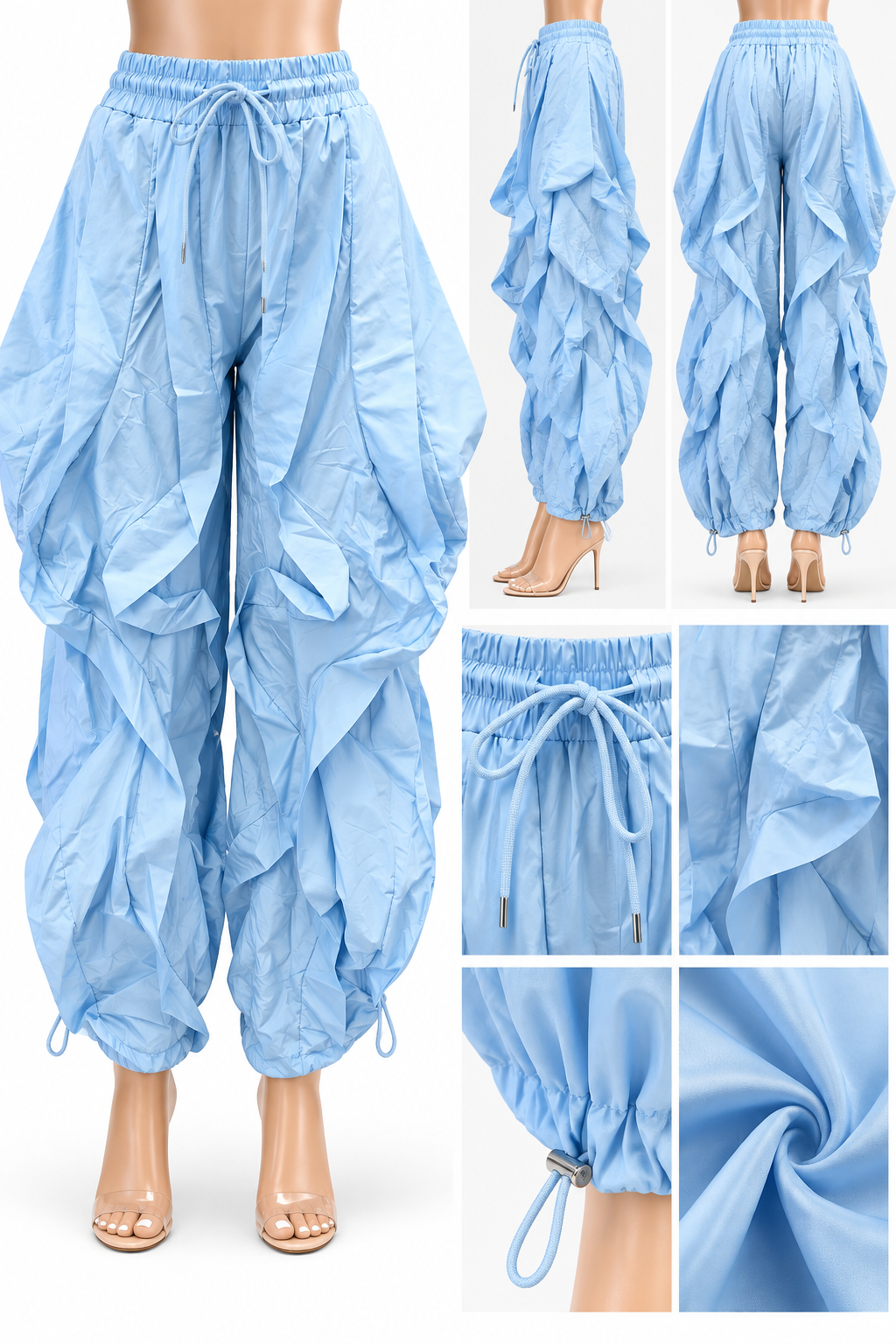 Sky Blue Sculptural Ruffle Harem Pants