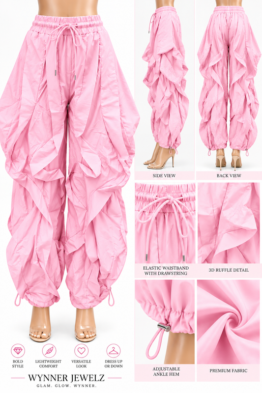 3D Sculptural Ruffle Harem Pants – Light Pink