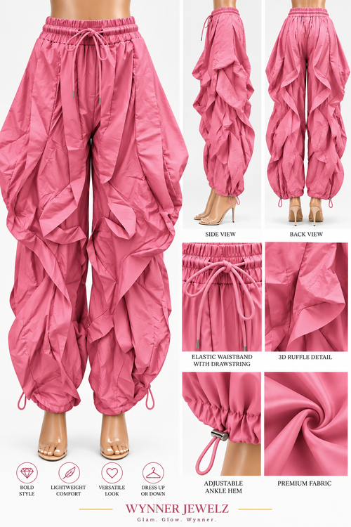 3D Sculptural Ruffle Harem Pants – Rosy Pink