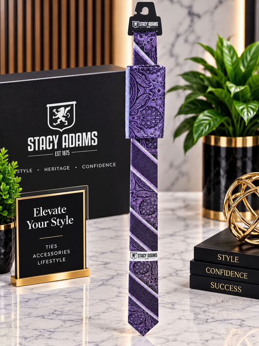 Stacy Adams Purple Paisley Tie & Pocket Square Set