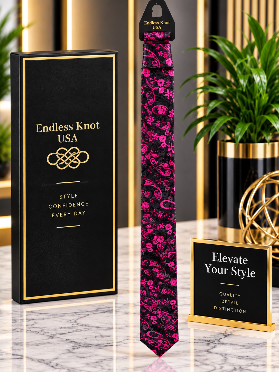 Black & Pink Floral Paisley Men’s Tie