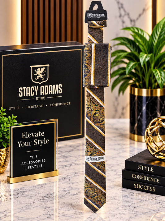 Stacy Adams Brown & Gold Paisley Tie & Pocket Square Set