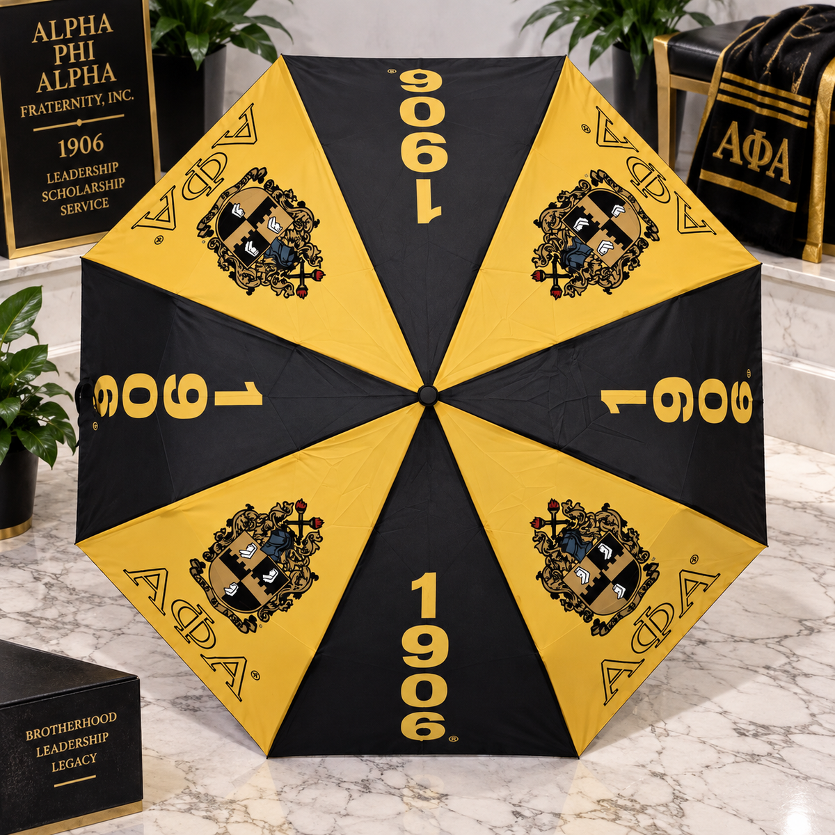 Alpha Phi Alpha 1906 Black & Old Gold Fraternity Umbrella