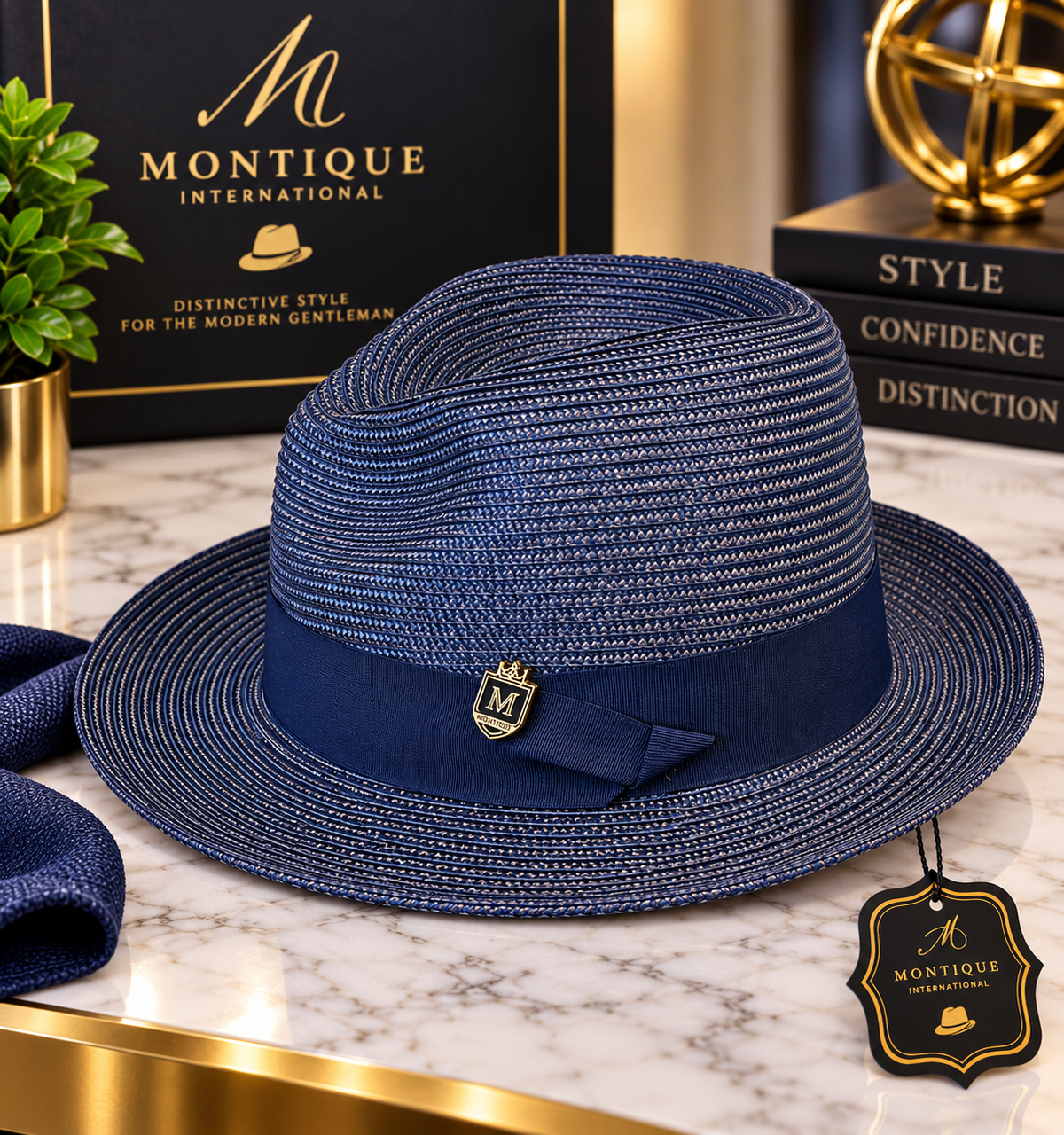 Montique International Men’s Navy Woven Fedora