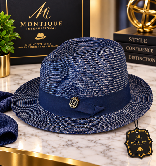 Montique International Men’s Navy Woven Fedora
