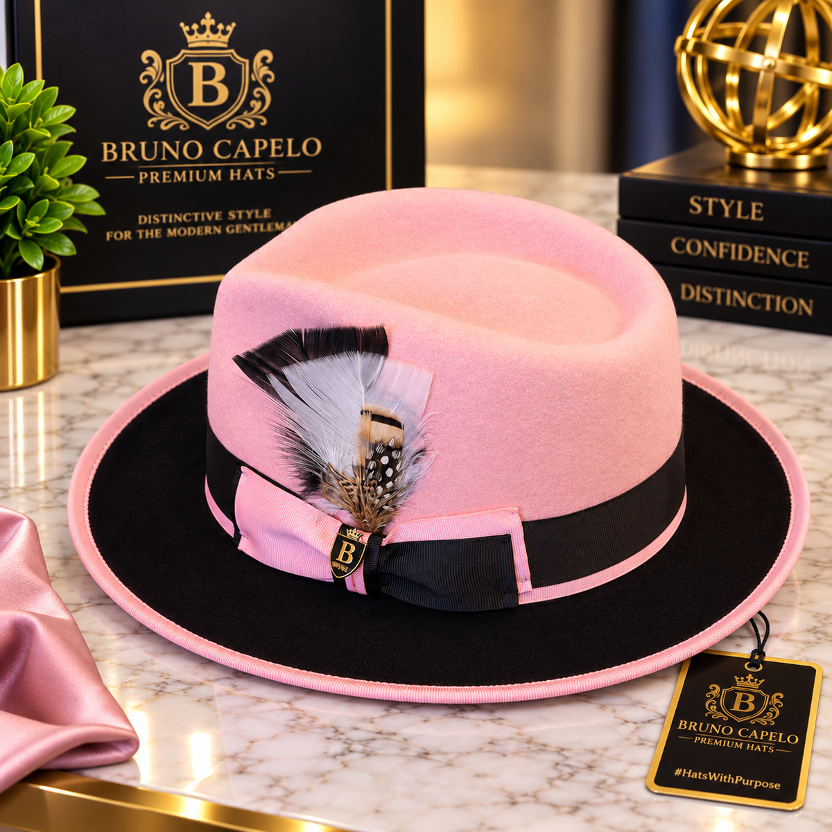 Bruno Capelo Luxury Men’s Pink & Black Two-Tone Fedora
