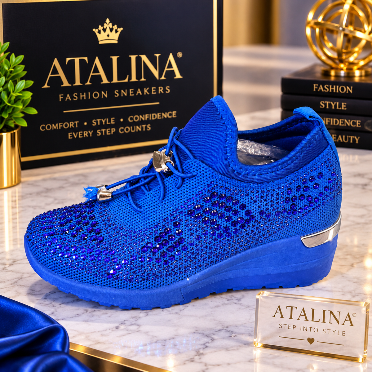 Atalina Royal Blue Bling Wedge Sneaker