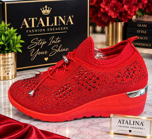 Atalina Red Rhinestone Glam Wedge Sneaker