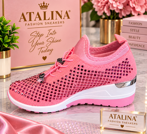 Atalina Pink Rhinestone Wedge Fashion Sneaker
