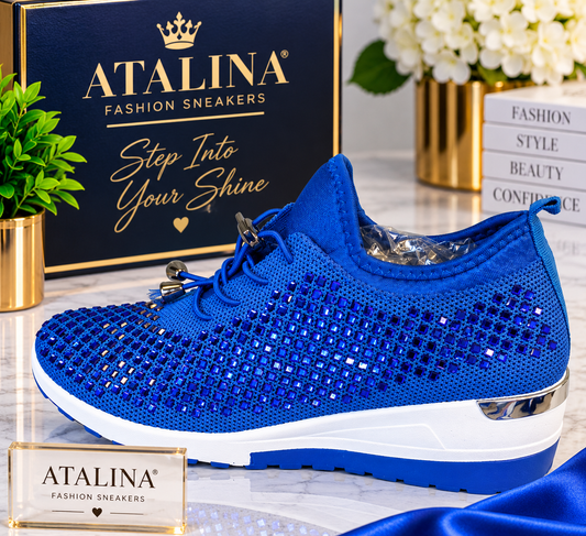 Atalina Royal Blue Crystal Bling Wedge Sneaker